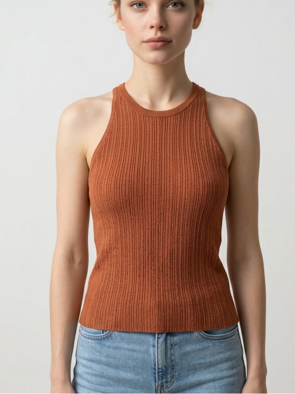 BNWOT WHITE + WARREN Linen Blend Racerback Knit Top